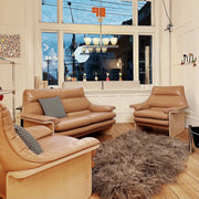 CATT / Mid Century Blonde Wood + Blush Leather Sofa Setting